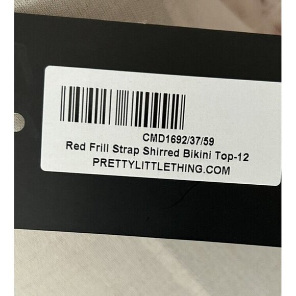 Pretty Little Thing Swim Bikini Top US 8 Red Frill Smocked Shirred Padded NEW - Picture 4 of 5